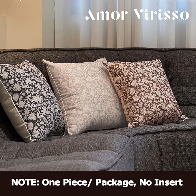 Amor Virisso Floral Throw Pillow Covers 24x24 Couch Pillows for Living Room Bed Block Print Decorative Accent Throw Pillow Covers Farmhouse Neutral Pillow Covers Sofa Pillows 1PC, Cream Oatmeal