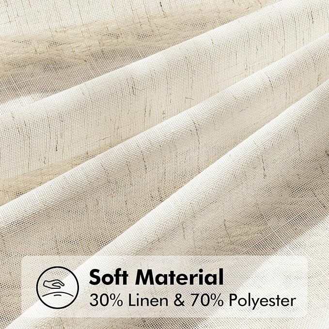ANRODUO Ivory Semi Sheer Linen Curatins 96 inch Length 2 Panels Set Cream White Back Tab Light Filtering Privacy Drapes 96 inch Long Boho Rustic Cotton Textured Gauze for Bedroom Living Dining Room