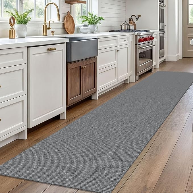 EARTHALL Washable Runner Rug 2.6x10 Ft Non Slip Runners for Hallways Cotton Rubber Backed Kitchen Runner Braided Indoor Floor Carpet Runners for Entryway, Hallway, Kitchen, Bedroom, Charcoal Gray