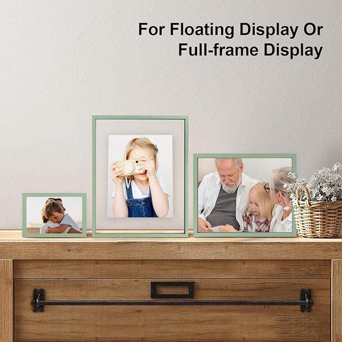 Egofine 12x12 Floating Frames Set of 2, Double Plexiglass Picture Frame, Made of Solid Wood Display Any Size Photo up to 12x12, Wall Mount or Tabletop Standing, Green