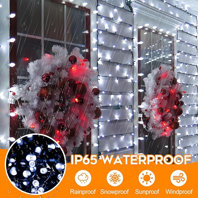 Battery Christmas Lights with Remote, 66ft 200LED Fairy Lights Battery Operated with Timer 8 Modes Waterproof for Outdoor Party Holiday Xmas Christmas Trees Decoration (Cool White)