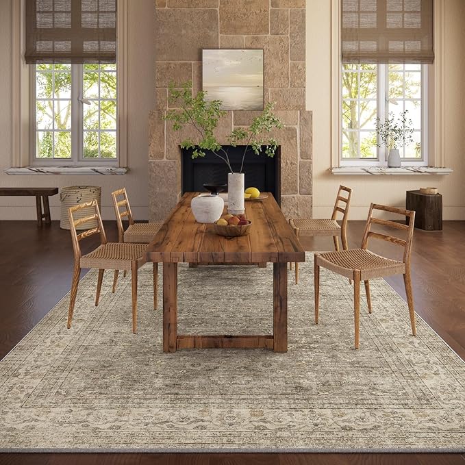 10x12 Large Rugs for Living Room: Area Rugs for Bedroom Vintage Stain Resistant Non Slip Low Pile Lightweight Boho Soft Carpet for Kitchen Dining Room Farmhouse Kids Room Nursery