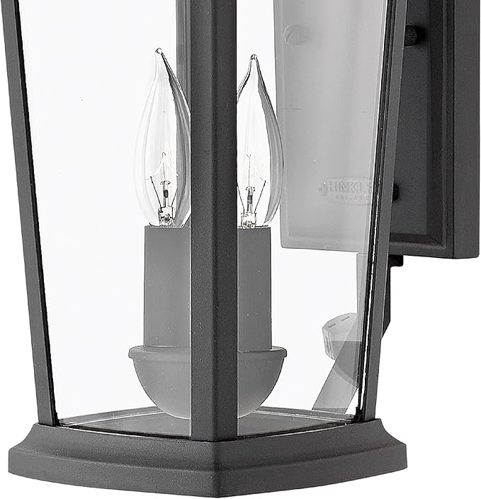 Hinkley Bromley Medium Wall Mount Lantern - Aluminum, 2-Light, Clear Glass, Bulbs Included - Museum Black Finish