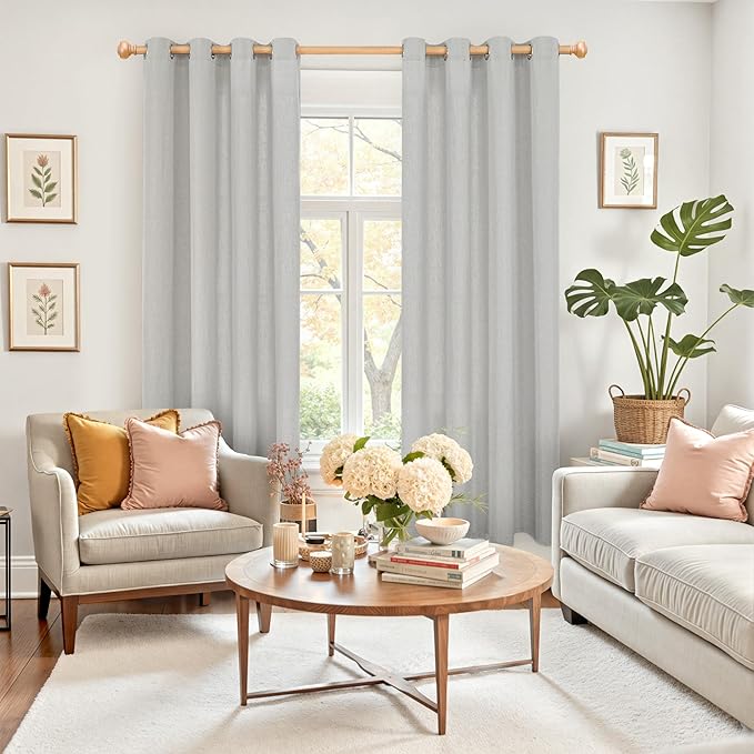 YoungsTex 72 Inch Length Grey Linen Curtains for Living Room, Light Filtering Window Drapes with Grommet Rustic Semi Sheer Privacy for Dining Bedroom, 2 Panels, 52 X 72 Inch