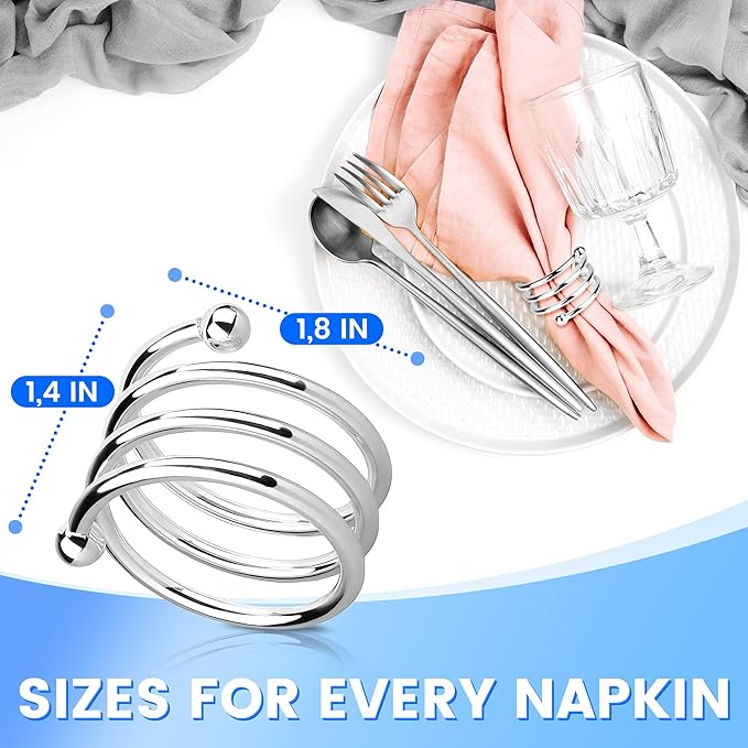 Silver Napkin Rings Set of 8 – Elegant Valentine Napkin Ring Holders, Sturdy Metal Holiday Table Decor for Weddings, Parties & Family Dinners, Great Kitchen Gifts Idea for Hosts & Seasonal Holidays