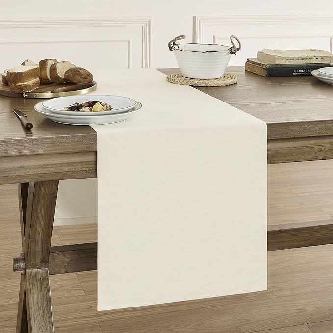 ZeeMart Basic Linen Style Table Runner, 14 x 36 Inch Off White, Rustic Farmhouse Creamy White Table Runners 36 Inches Long, Everyday Polyester Table Runner - Machine Washable & Easy Care