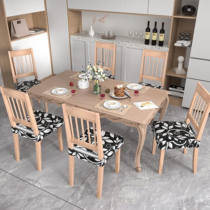 Stretch Dining Chair Seat Covers Set of 2,Dining Chair Slipcovers, Floral Printed Chair Covers,Soft Fabric Washable Upholstered Chair Seat Protector, No Rear Covers for Home Kitchen Dining Room