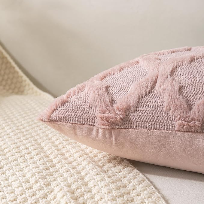 Set of 2 Soft Moroccan Throw Pillow Covers 24x24 Inch Plush Boho Decorative Pillow Cover Accent Cushion Case for Couch Sofa Bed, Pink