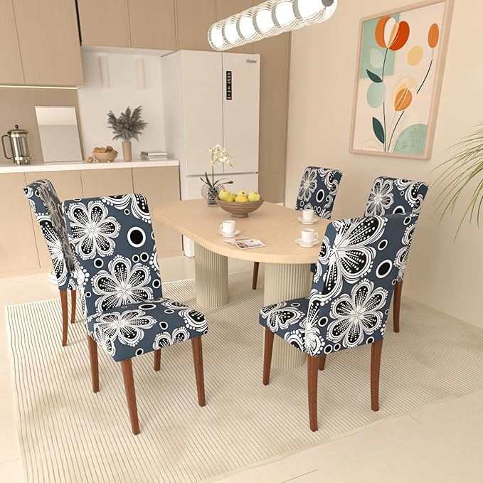 Stretch Dining Chair Covers Set of 4,Floral Print Chair Covers,Soft Removable Washable,Pet Friendly Furniture Protector,Universal Chair Slipcovers for Home, Kitchen,Ceremony Dining Room Seat