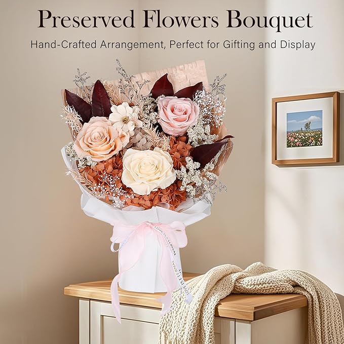Preserved Bouquet of Flowers - Forever Flowers for Delivery, Real Eternal Roses for Her Mother Mom Grandma Wife Anniversary Birthday Gifts for Women, Champagne