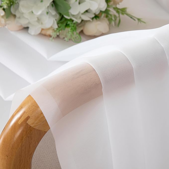 Lecloud Sheer White Valances for Windows 18 Inch Length 2 Pcs, Cafe Kitchen Curtains for Bedroom Living Room, Short Curtains for Small Windows with Dual Rod Pocket Home Decor, 42" W x 18" L