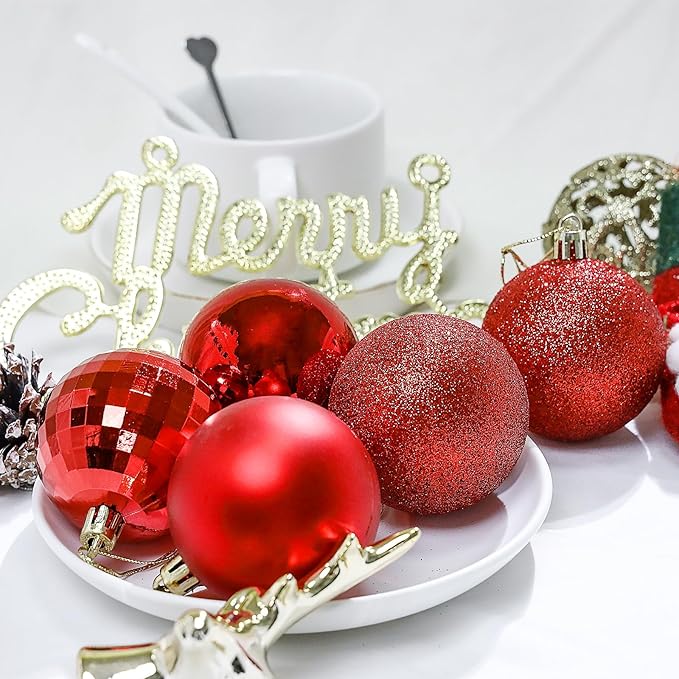 Aitsite 24ct Christmas Tree Ornaments Set 1.57 inches Mini Shatterproof Holiday Ornaments Balls for Christmas Decorations (Red)