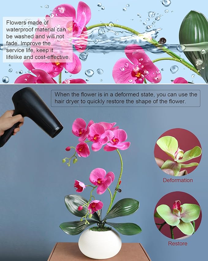 Forlaoers 17" Realistic Small Purple Orchid Faux Flowers Artificial Flower Arrangements with Vase Orchids Fake Plant Decor for Kitchen Table Centerpieces Home Dining Room Desk Decorations Indoor