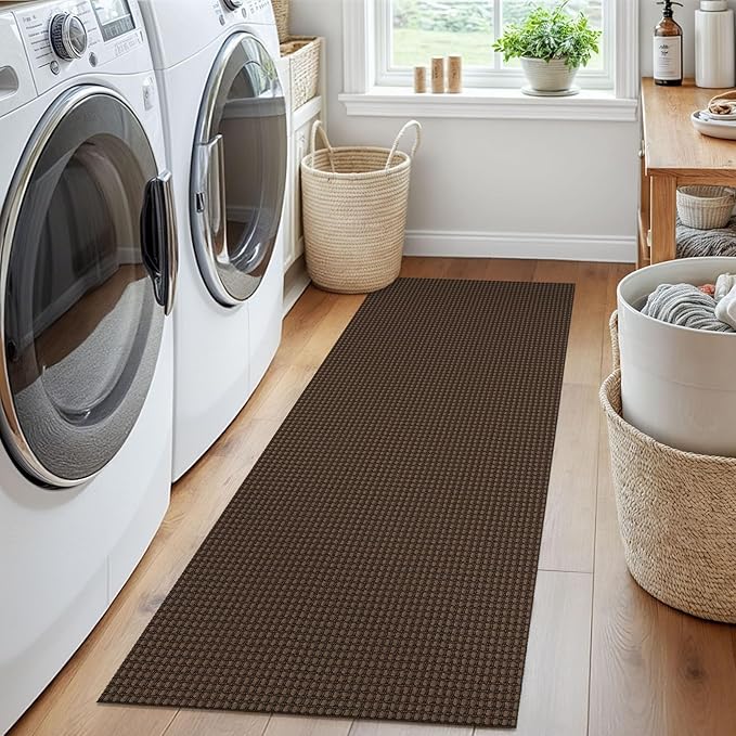 EARTHALL Woven Runner Rug 2x5 Ft Washable Runners for Hallways Cotton Non Slip Rubber Backed Kitchen Runner Braided Indoor Floor Carpet for Entryway, Hallway, Kitchen, Bedroom, Brown