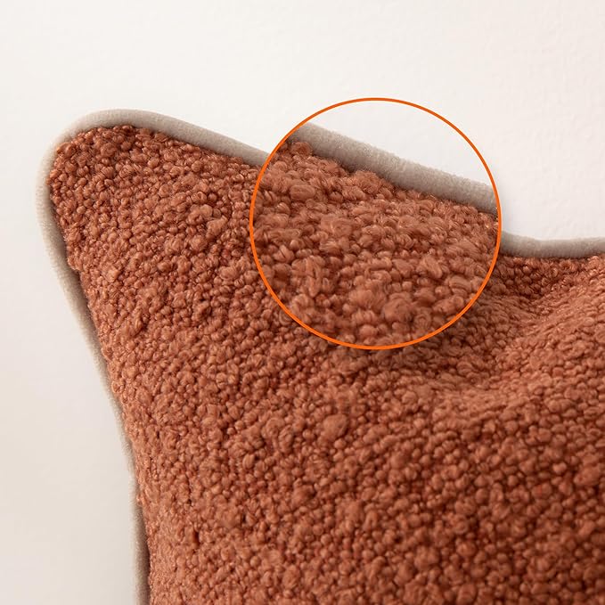 Amazon Basics Boucle Throw Pillow Covers for Couch, Living Room, Home Decor with Hidden Zipper, Brown, 26×26in, Pack of 2