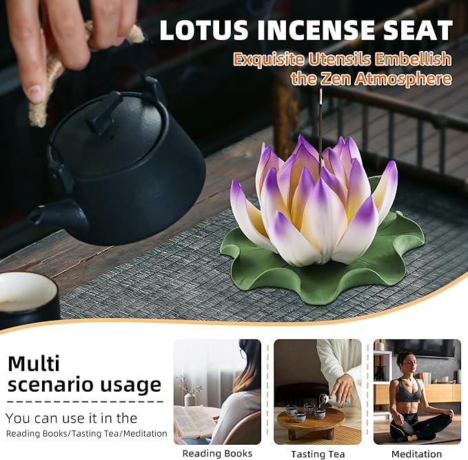 Lotus Incense Burner - Incense Burner Holder for Home Incense Holder Decor Incense Holder for Sticks Yoga, SPA (Z1-Purple Yellow)