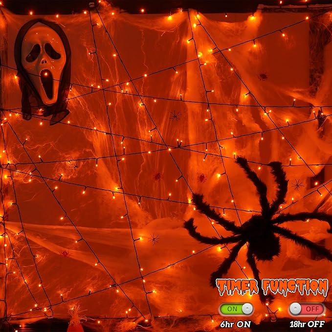 QITONG 165ft 500 LED Orange Christmas Lights, Christmas String Lights Outdoor Waterproof with 8 Modes, Green Wire Orange String Light Plug in Indoor with Timer Memory