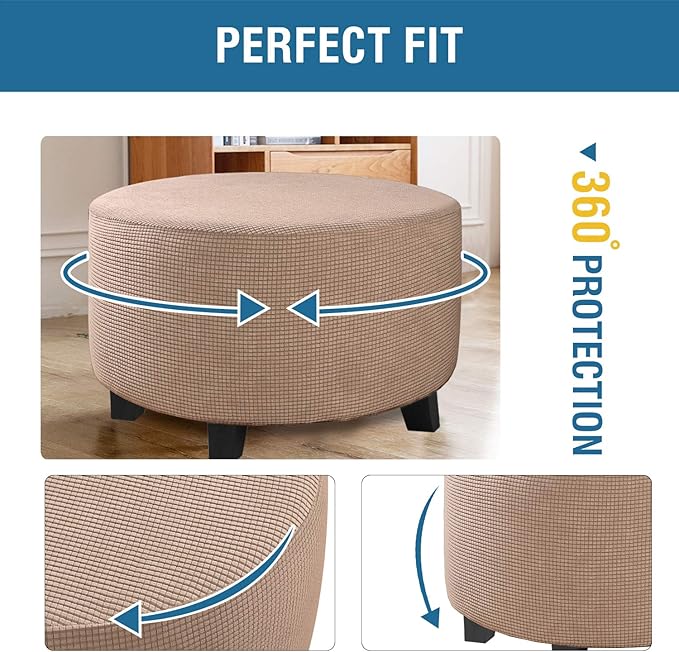 H.VERSAILTEX Ottoman Cover Stretch Ottoman Slipcover Round Ottoman Storage Cover Folding Stool Covers Furniture Protector Cover for Footrest Ottoman Fit Dia 30" - 41", Sand