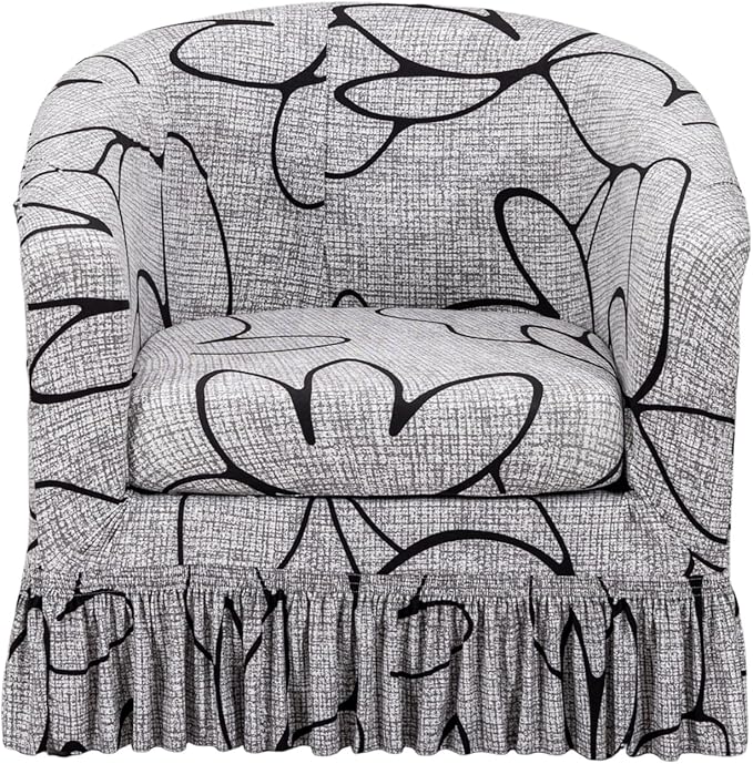 CRFATOP 2 Piece Club Chair Slipcover with Skirt Printed Tub Armchair Covers with Seat Cushion Cover Soft Printed Round Barrel Furniture Protector for Bar Counter Living Room,C12