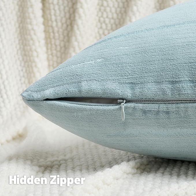 HAUSSY Light Blue Throw Pillow Covers 26x26 Inch Set of 2, Boho Embossed Striped Textured Decorative Pillowcases Soft Chenille Cushion Cases, Modern Home Decor for Couch Bed Living Room