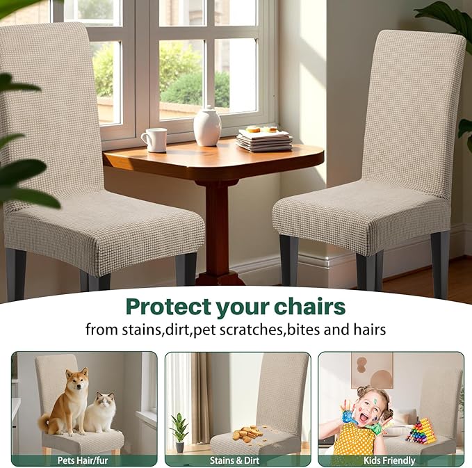 Dioxide Stretch Chair Covers for Dining Chairs, Washable Dining Chair Covers Set of 8, Soft Kitchen Chairs Seat Covers, Jacquard Parson Chair Slipcover Protectors for Home Hotel Restaurant Banquet