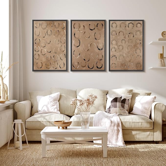 MUDECOR Framed Wall Art Print Set Western Decor Horseshoes Pattern Rustic Neutral Illustrations Modern Art Boho Decorative Colorful Chic for Living Room, Bedroom, Office - 24"x36"x3 BLACK
