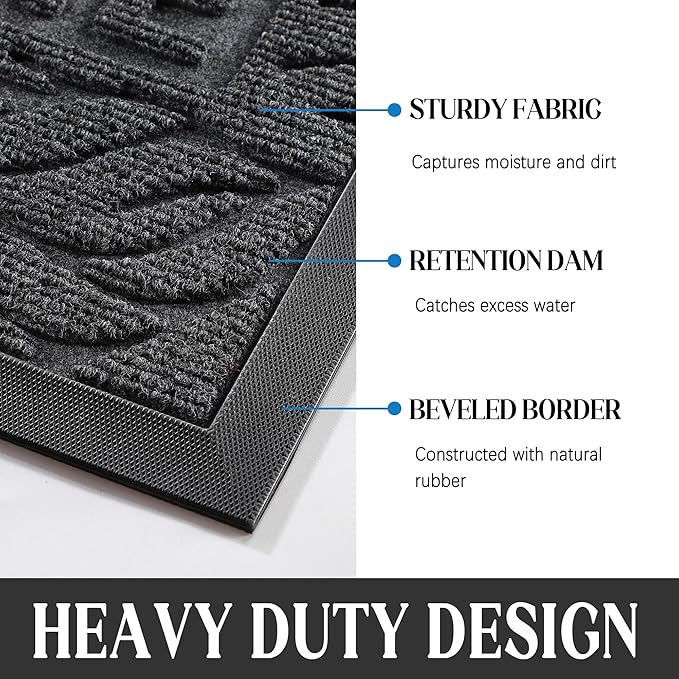 Yimobra Large Welcome Mat 47x24, Waterproof Non-Slip Outdoor Mats for Front Door Outside Entrance, Low-Profile Entryway Mat Indoor for Garage Patio, Grey
