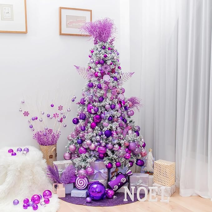 XmasExp 2.36" Purple Christmas Ball Ornaments (24ct, Shatterproof, Plastic, Hanging, Christmas)
