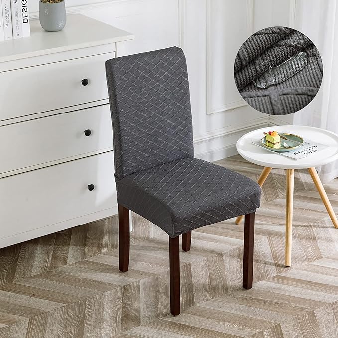 Genina Waterproof Chair Covers for Dining Room Dining Chair Covers Kitchen Parsons Chair Covers (Dark Gray, 2 PCS)