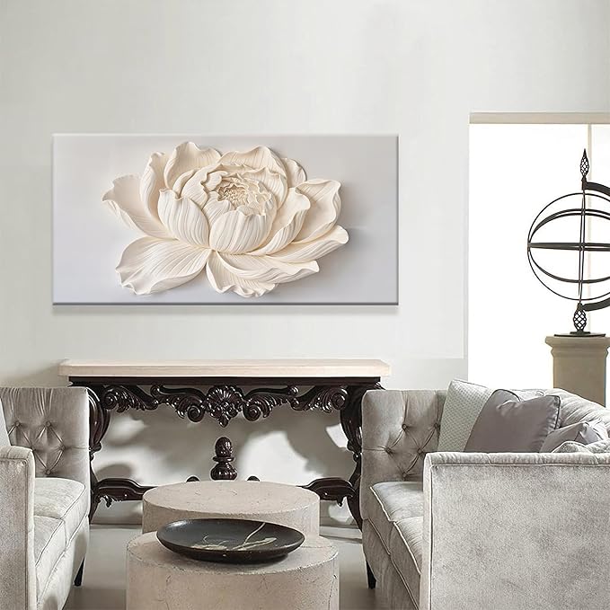 TAIJXAGSG Modern Wall Art White Flower Canvas Art Wall Decor Wall Decor Prints Painting Wall Art Picture For Bedroom Living Room Dining Room Home Office Artwork 24"×48" Ready To Hang