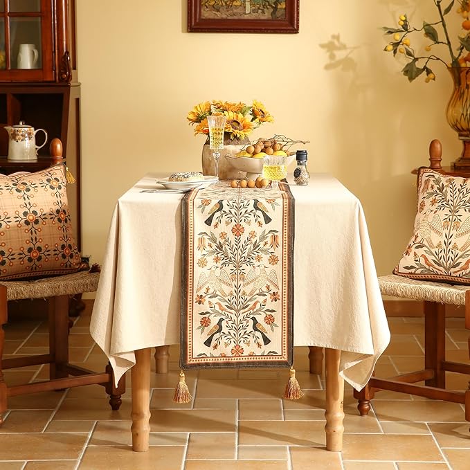 bilingaier Vintage Linen Table Runner 102 Inches Long,Floral Print Italian Rustic Runner for Coffee Table Decor Tabletop Table Runners for Kitchen,Dining,Party,Home,Christmas,12"*102"