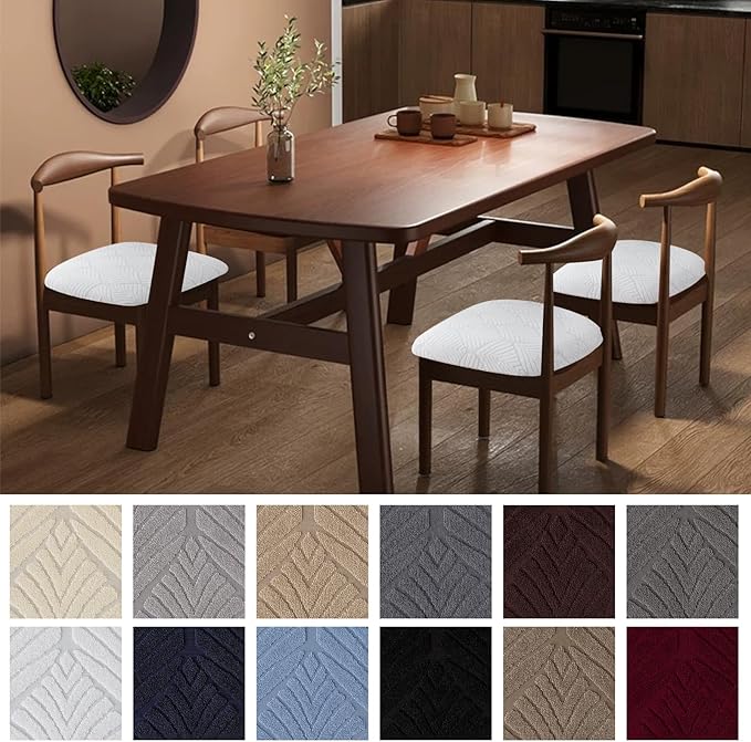 Genina Waterproof Dining Room Chair Cover Set of 6, Stretch Jacquard Seat Covers for Dining Room Chairs, Kitchen Parsons Chair Covers Slipcover Protector