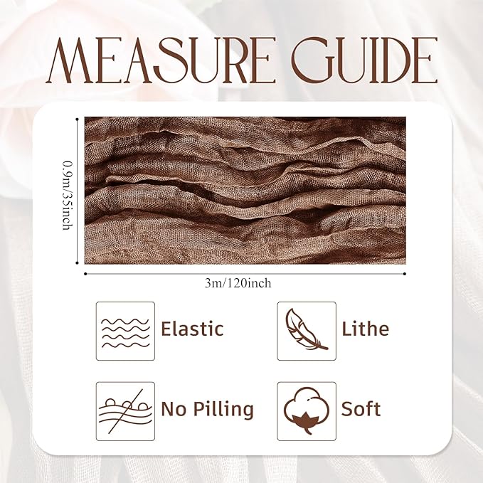 Wokceer Cheesecloth Table Runner Thanksgiving Brown 10FT Boho Gauze Fall Cheese Cloth Table Runner for Party Long Rustic Sheer Table Runners for Baby Bridal Shower Wedding Easter Table Decor