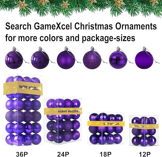 Purple 3.2" Large Christmas Balls - Christmas Tree Decoration Ornaments Shatterproof Hanging Balls for Birthday Halloween Holiday Wedding Decorations Set of 18pcs