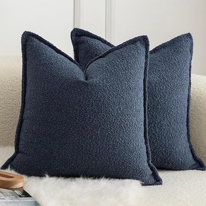 MANDIOO Pack of 2 Decorative Throw Pillow Covers Accent Solid Woven Textured Cushion Covers Pillow Cases Bedroom Living Room Sofa Home 26 x 26 Inch Blue
