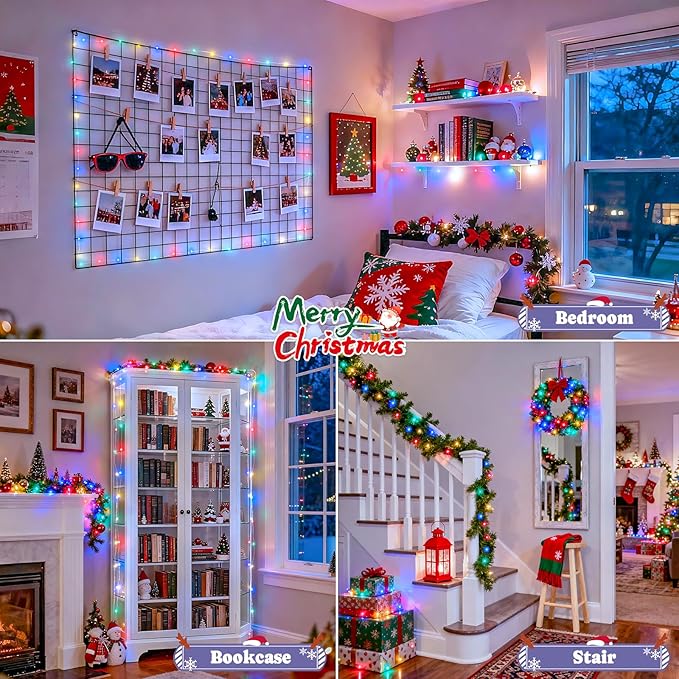 JMEXSUSS 2 Pack Multicolor Fairy Lights Battery Operated, Total 400 LED 132ft Multicolor String Lights with Remote, 8 Modes Christmas Fairy Lights for Bedroom Patio Garden Deck Christmas Decorations