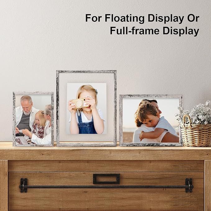 Egofine Distressed White 11x14 Floating Frames Set of 2, Double Plexiglass Picture Frame, Made of Solid Wood Display Any Size Photo up to 11x14, Wall Mount or Tabletop