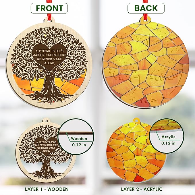 TEEZWONDER Christmas Friendship Gifts for Women Men - Suncatcher Christmas Ornaments 2025 - Natural Life Friend Gifts for Women, Tree of Life Ornament for Tree Decorations, Bestie Gift for Friend