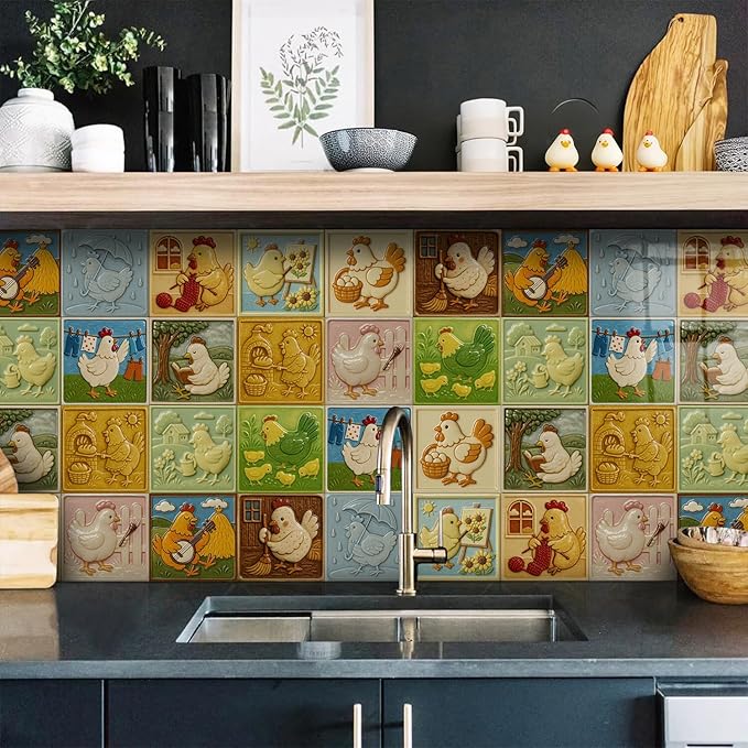 Peel and Stick Backsplash for Kitchen, 12 Tiles 5.9x5.9 Inch, Christmas Themed Removable Waterproof Sticker Backsplash