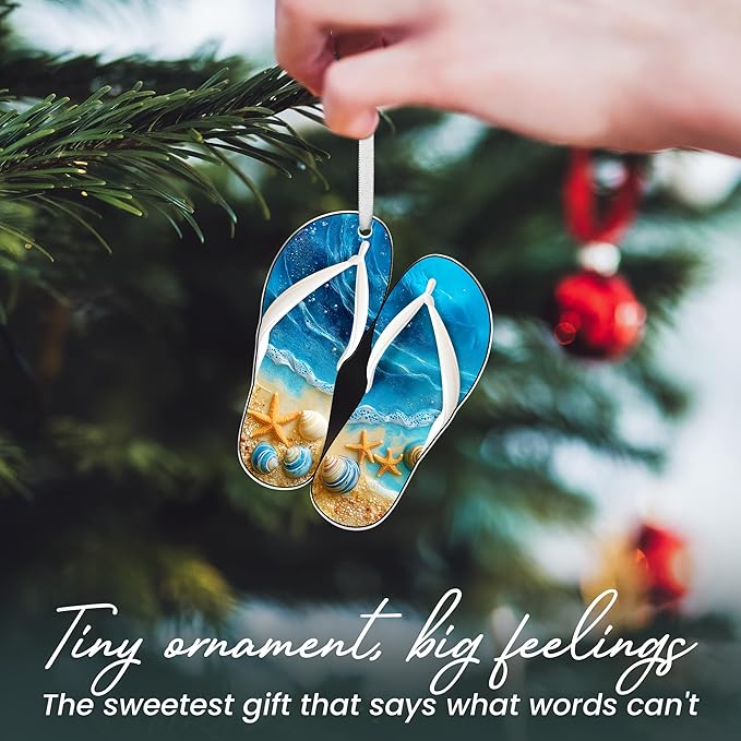 Beach Decor Christmas Decorations - Acrylic Christmas Ornaments 2025 for Xmas Decorations - Beach Gifts for Women Men, Nautical Ocean Gifts for Mom Dad Family Friend, Boho Coastal Decor