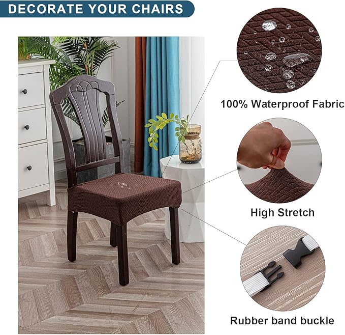 Genina Waterproof Seat Covers for Dining Room Chair Covers Waterproof Dining Chair Covers (6 PCS-Rear-Covered, Chocolate)
