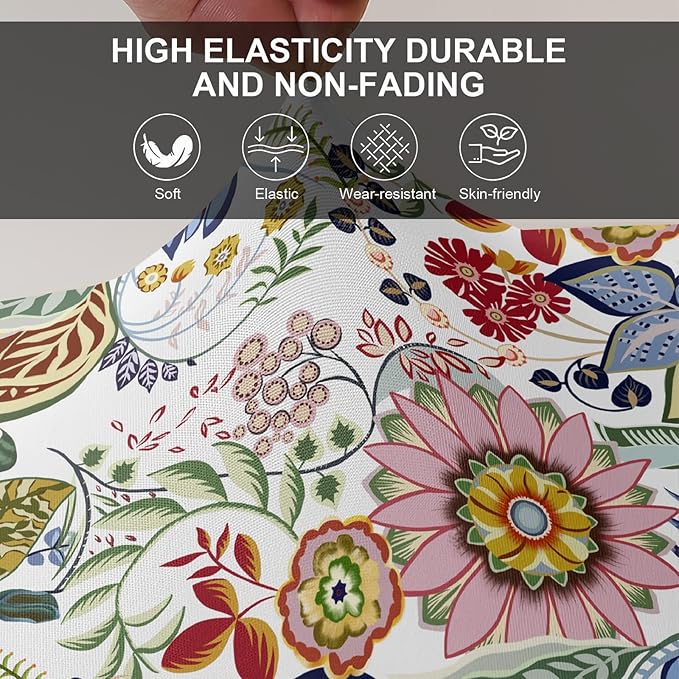 KRFOONN Stretch Ottoman Cover Slipcovers Rectangle Fit Length 55"-63" Footrest Stool Covers Printed Ottoman Cover for Foot Stool Furniture Protector with Non Slip Elastic Bottom, Color 08