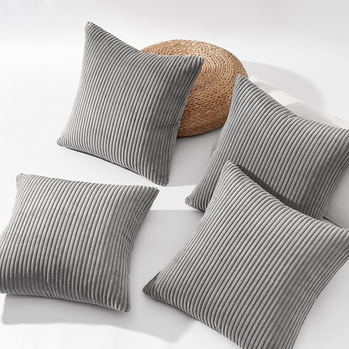 Topfinel Decorative Grey Throw Pillow Covers Cushion Cases, Set of 4 Soft Velvet Modern Double-Sided Designs, Mix and Match for Home Decor, Pillow Inserts Not Included (16x16 inch)