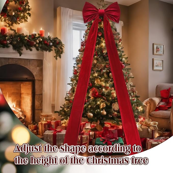 Christmas Tree Topper Bow 90x18 Inch Giant Large Velvet Bow with Long Streamers Huge Decorative Wrapping Gift Decor for Xmas Tree Front Door Patio Outdoor Wedding Arch(Burgundy)