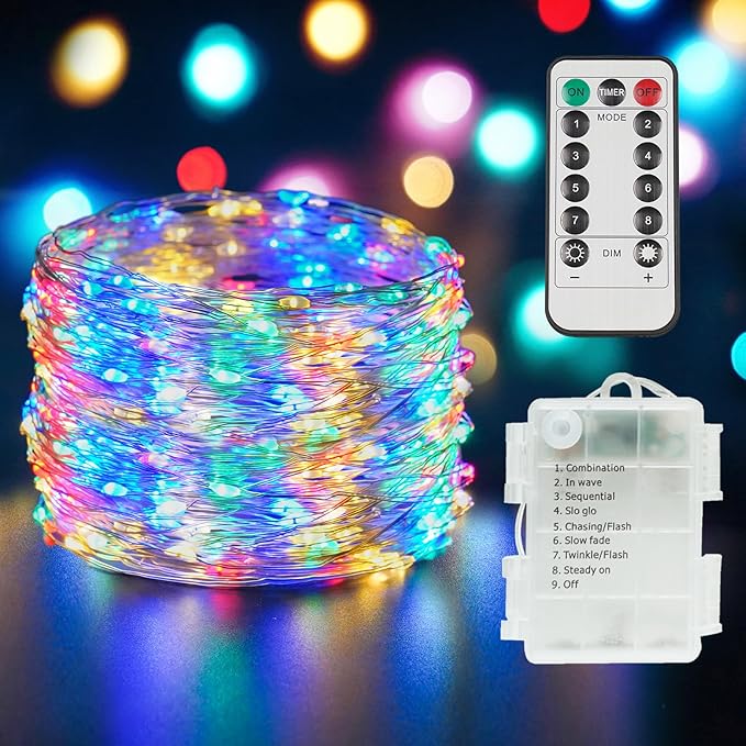 suddus 33ft 100 LED Outdoor String Lights, Multi Color Fairy Lights Battery Operated with Remote, Led Twinkle Lights for Bedroom, Backyard, Wedding, Tree, Mason Jar, Wall, Centerpiece, Christmas