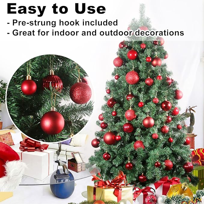 Rose Red 2.5" Christmas Balls Christmas Tree Decoration Ornaments Shatterproof Hanging Balls for Birthday Halloween Holiday Wedding Decorations Set of 10pcs