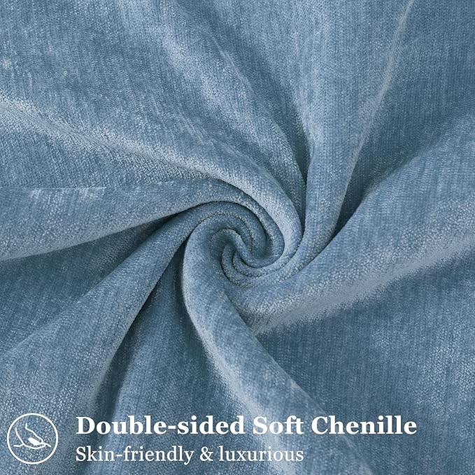decorUhome Christmas Couch Throw Pillow Covers 16x16 Set of 2, Decorative Soft Euro Velvet Neutral Chenille Pillow Covers with Elegant Design for Sofa Bed Living Room Home Decor, Blue Grey