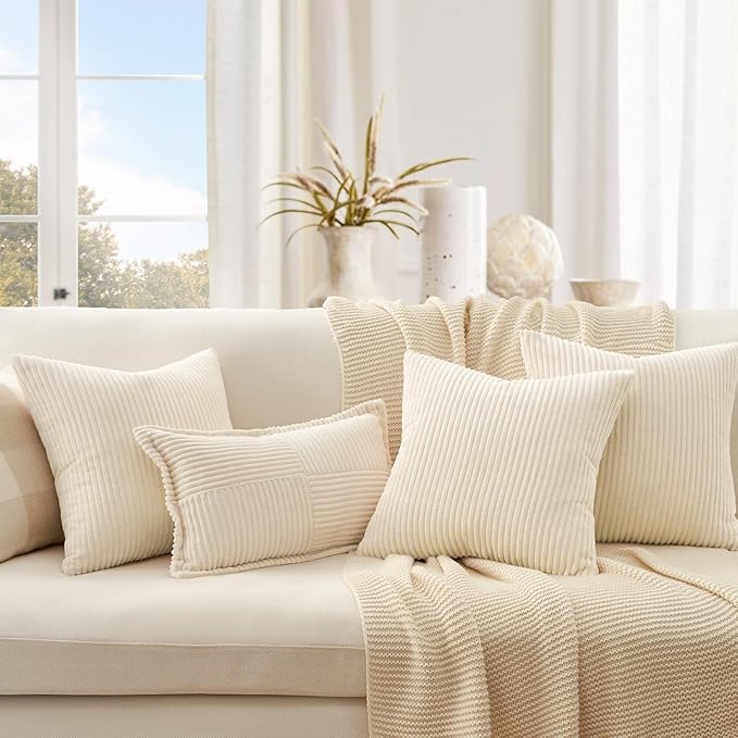 Topfinel Decorative Beige Throw Pillow Covers Cushion Cases, Set of 4 Soft Velvet Modern Double-Sided Designs, Natural Home Decor, Pillow Inserts Not Included (16x16 inch)
