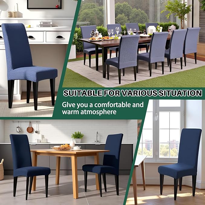 Dioxide Stretch Chair Covers for Dining Chairs, Washable Dining Chair Covers Set of 4, Soft Kitchen Chairs Seat Covers, Jacquard Parson Chair Slipcover Protectors for Home Hotel Restaurant Banquet