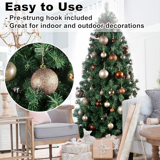 Champagne Gold 3.2" Large Christmas Balls - Christmas Tree Decoration Ornaments Shatterproof Hanging Balls for Birthday Halloween Holiday Wedding Decorations Set of 24pcs